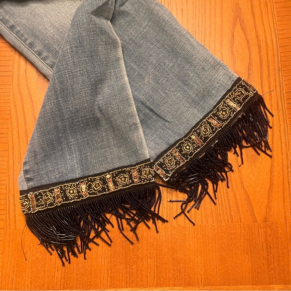 Chico's So Slimming Girlfriend Slim Leg Beaded Fringe Hem Ankle Jeans Size 6T - Picture 4 of 13